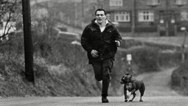Haydn Morgan on a training run in 1966 with his dog Kim