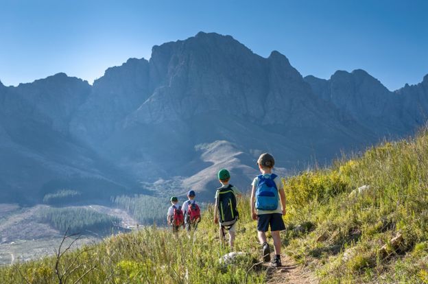 A group of school kids on a trek in South Africa