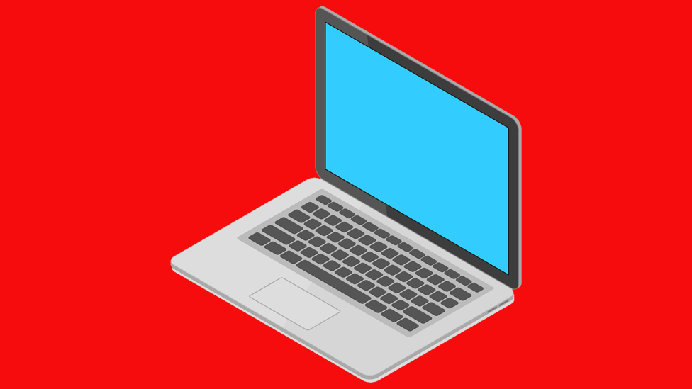 Ilustração de laptop sobre um fundo vermelho