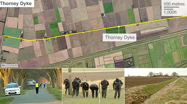 Satellite image of Thorney Dyke where the bodies of Lukasz Slaboszewski and John Chapman were found in April 2013