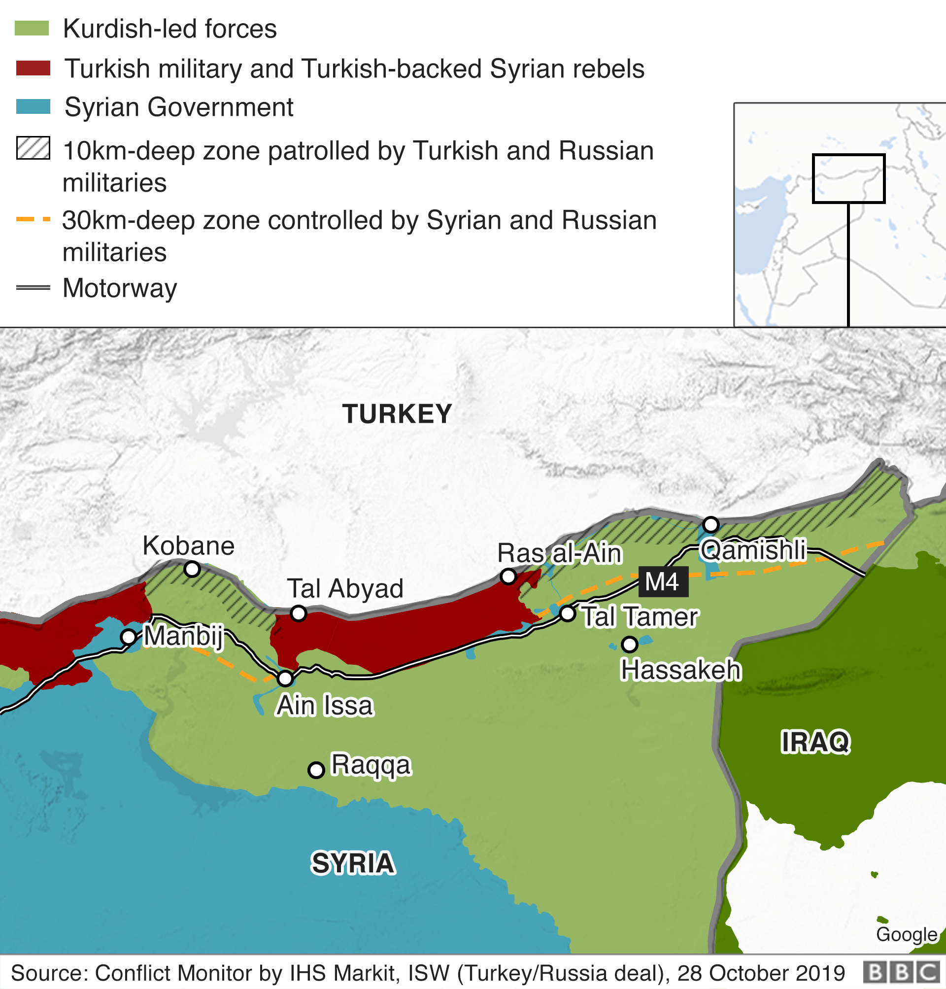 Map of territorial control in north-east Syria