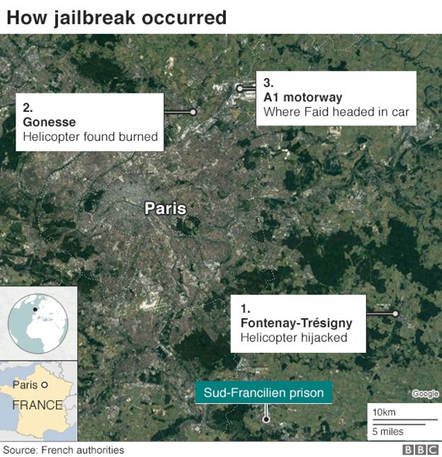 Map of key locations in the prison break