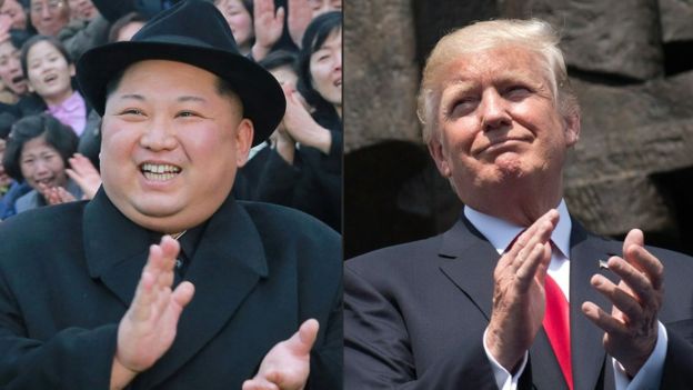 Kim Jong-un ve Trump (kolaj)