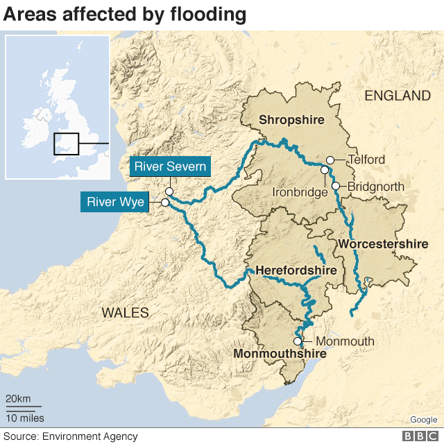 Map of flooding 19 February 2020