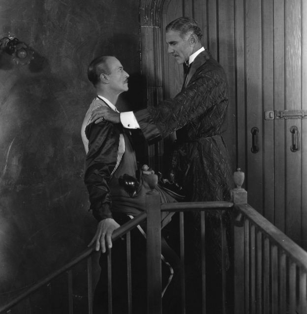 Actors H S Warner (L) and Norman Trevor (R) play father and son in the film Sorrell and Son, which was filmed in both Hollywood and England