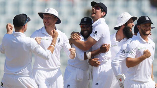 England celebrate their victory in Chittagong