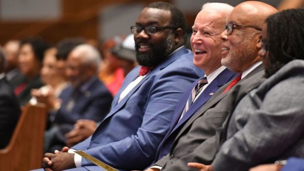 Joe Biden attends Sunday service at the New Hope Baptist Church in Jackson, Mississippi on 8 March, 2020