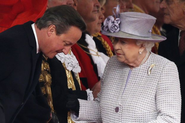 Prime Minister David Cameron speaks to the Queen