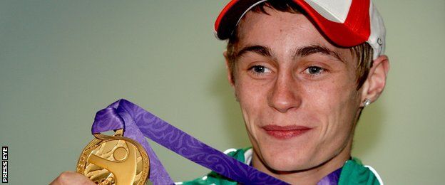 Ryan Burnett with his Olympic Youth Games gold medal in 2010