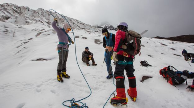 Juliana García with a group of climbers on the Antisana volcano