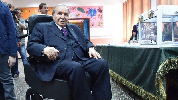 Abdelaziz Bouteflika pictured at his palace in 2017. He has not spoken in public since 2014