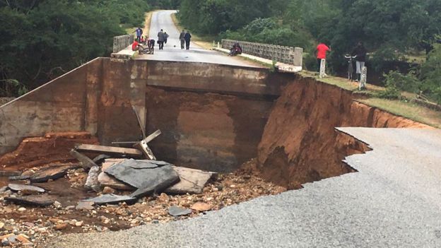 Large crater opened by rain and flood