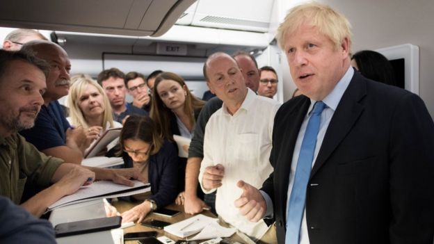 Boris Johnson onboard Voyager plane