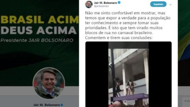 Reprodução de postagem de Bolsonaro de vídeo mostrando 'golden shower'