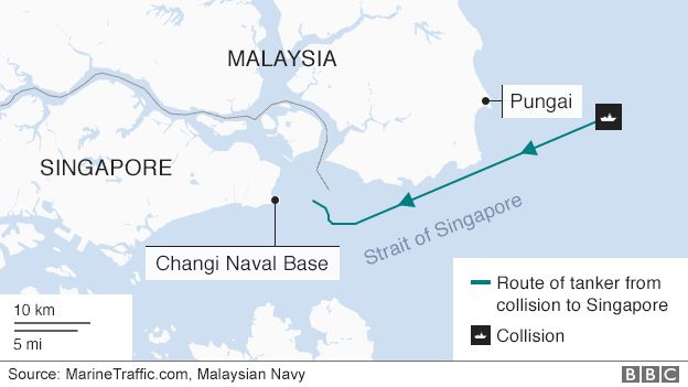 Map showing Singapore and the Strait of Singapore