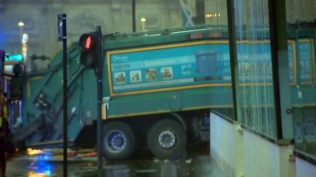 The bin lorry crashed into the Millennium Hotel after careering through the city centre