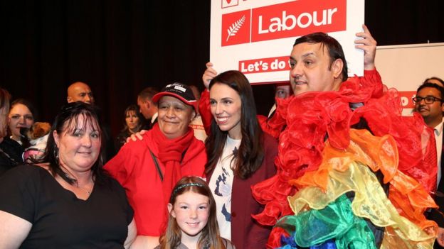 Jacinda Ardern with political supporters
