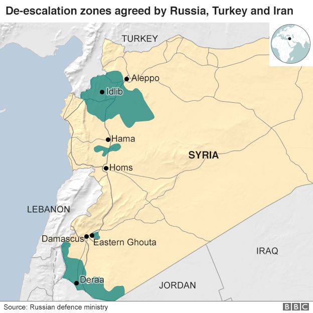 Map showing proposed de-escalation zones in Syria