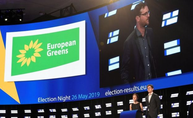 European Green party leading candidates Ska Keller from Germany (L) and Bas Eickhout from the Netherlands