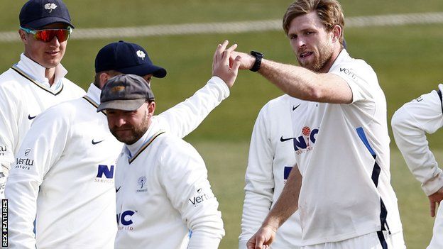 David Willey celebrates a wicket for Yorkshire against Kent