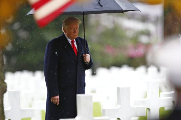 Donald Trump visits the Suresnes American Cemetery in France, 11 November 2018