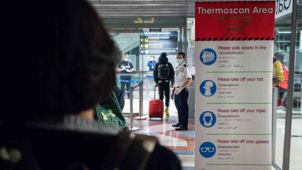 Zona de inspeção de temperatura em aeroporto