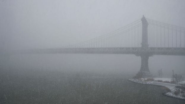 Manhattan bridge during a winter storm