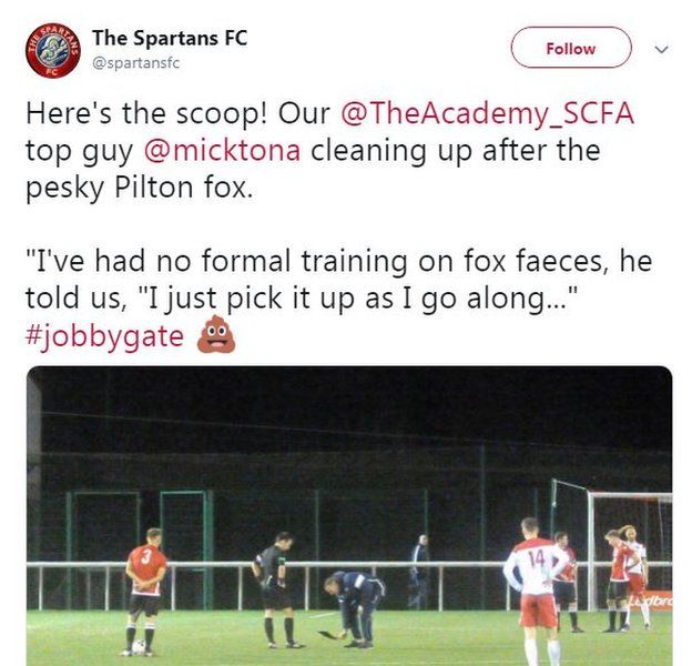Spartans tweeted a photo of a club official clearing the mess