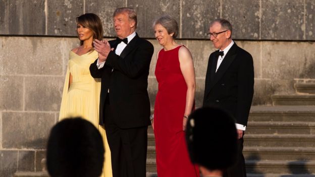   Melania and Donald Trump; and Theresa and Philip May. 