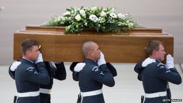 The coffin of John Stocker is taken from the RAF C-17 aircraft