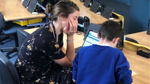 Teacher Bonnie Williams with pupils