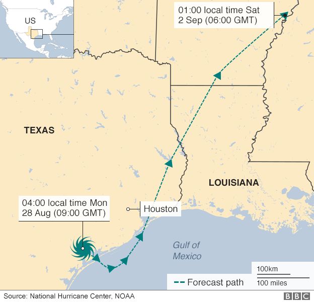map showing path of Harvey
