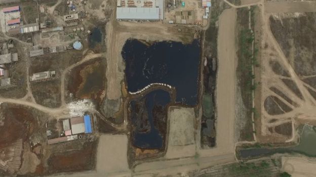 Aerial view of polluted land in Nanzhaofu in Dacheng county, Hebei