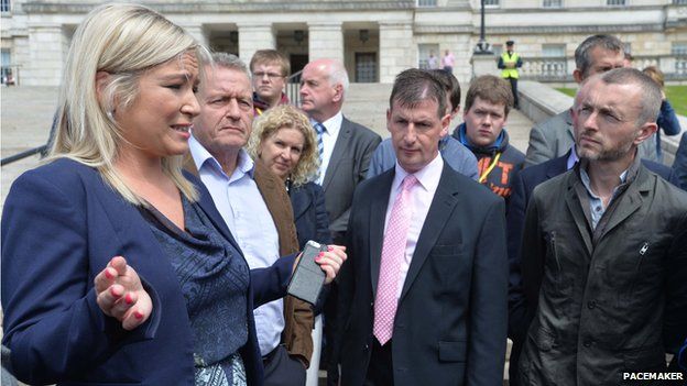 Agriculture Minister Michelle O'Neill speaking to farmers