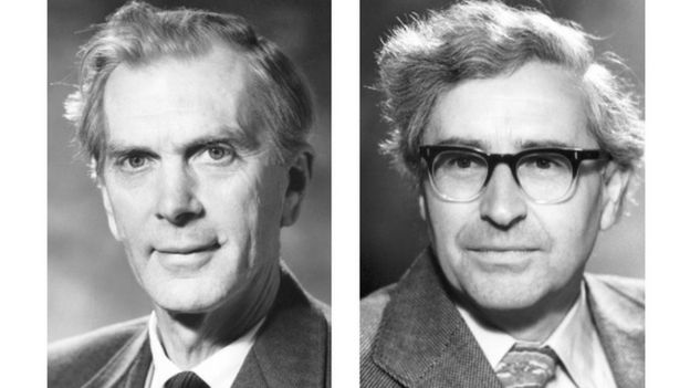 Martin Ryle e Antony Hewish, vencedores do Prêmio Nobel de Física em 1974