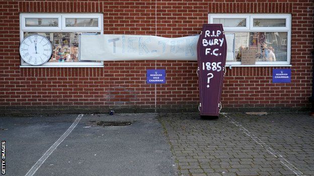 A coffin outside Bury's stadium