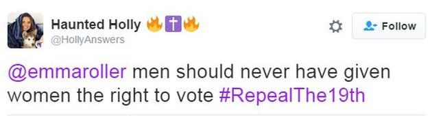 Us Election 2016 Repealthe19th Tweets Urge Us Women To Be Denied Vote Bbc News