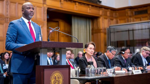 Abubacarr Tambadou attends the Application of the Convention on the Prevention and Punishment of the Crime of Genocide Public hearings on the provisional measures requested by The Gambia against Myanmar at International Court of Justice in The Hague, Netherlands on December 10, 2019.