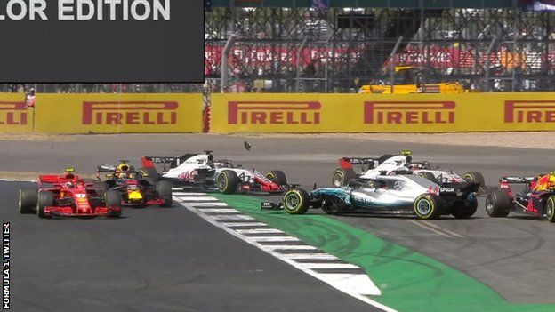 Lewis Hamilton spins during the British Grand Prix