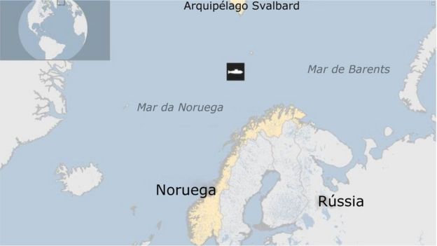 Mapa da região onde o submarino foi encontrado