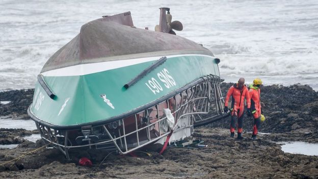The National Society of Sea Rescue boat after it capsized