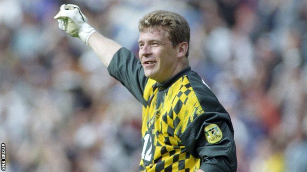 Andy Goram in action for Scotland during Euro 96
