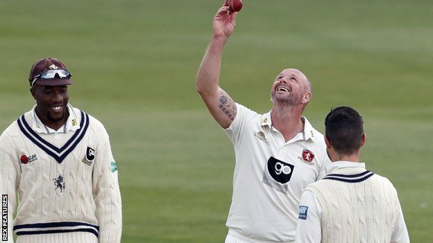 Kent all-rounder Darren Stevens celebrates a five-wicket haul