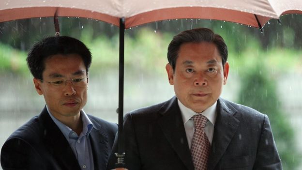 Lee Kun-hee bajo un paraguas