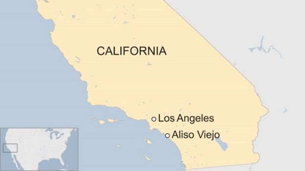 Map of California showing Los Angeles and Aliso Viejo to the south