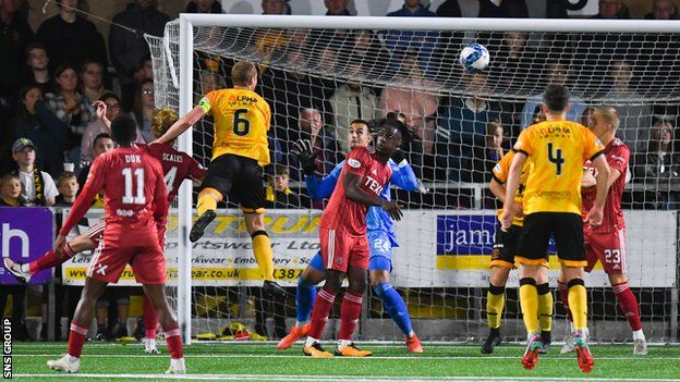 Annan's Steven Swinglehurst scores to make it 1-1 during a Premier Sports Cup match between Annan Athletic and Aberdeen at Galabank,