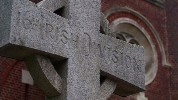 Celtic cross outside the Catholic church in Guillemont