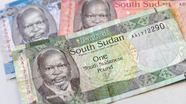 South Sudanese one, five and ten pound notes