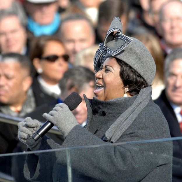 Aretha Franklin sings at the inauguration of Barack Obama in January 2009