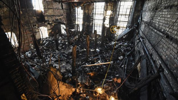The ruined Mackintosh Library after the 2014 blaze